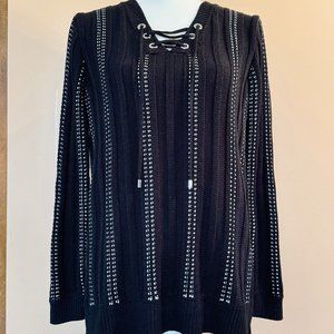 Calvin Klein black & white v-neck, lace-up tunic sweater - small